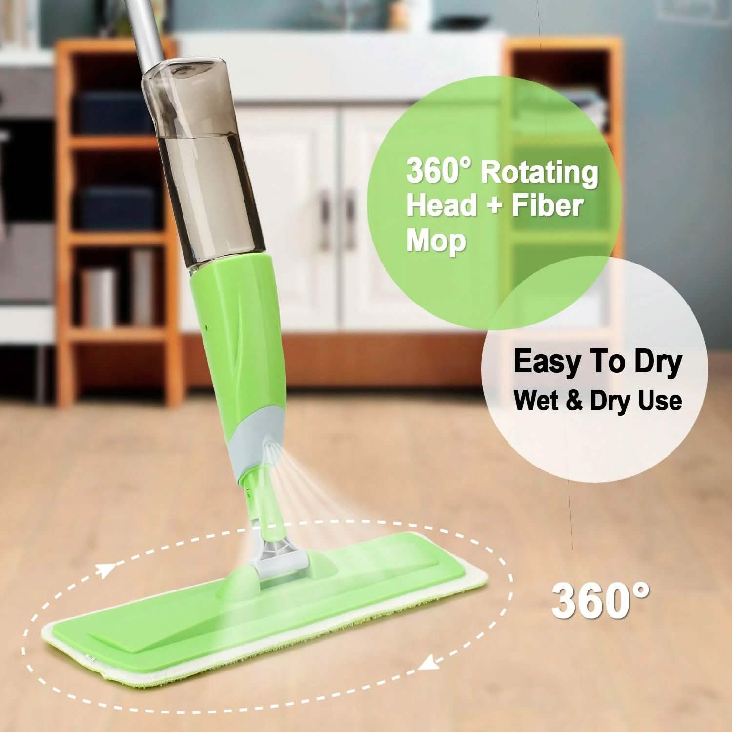 Spray Mop 360° Rotating Head Floor Cleaner 600Ml Bottle Fiber Sweeper Flat Mop