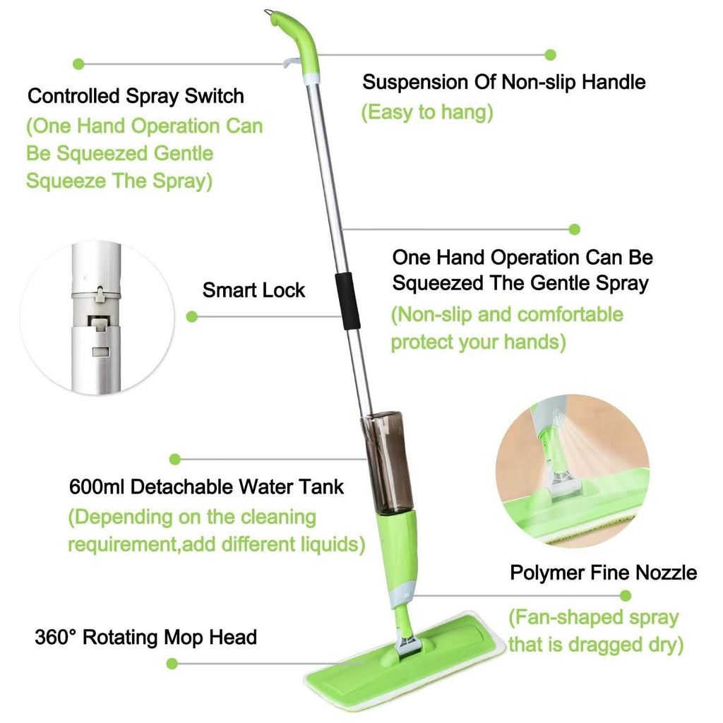 Spray Mop 360° Rotating Head Floor Cleaner 600Ml Bottle Fiber Sweeper Flat Mop