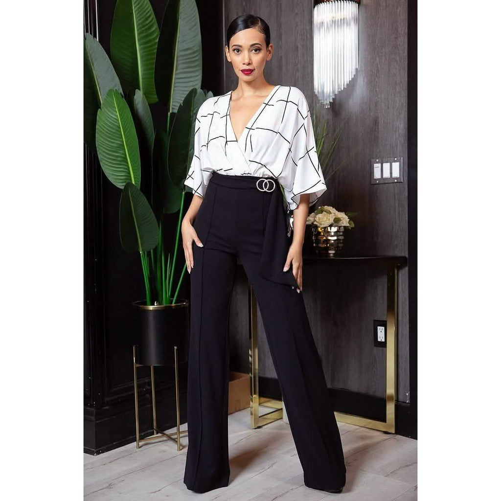Square Print Woven Top Detailed Fashion Jumpsuit
