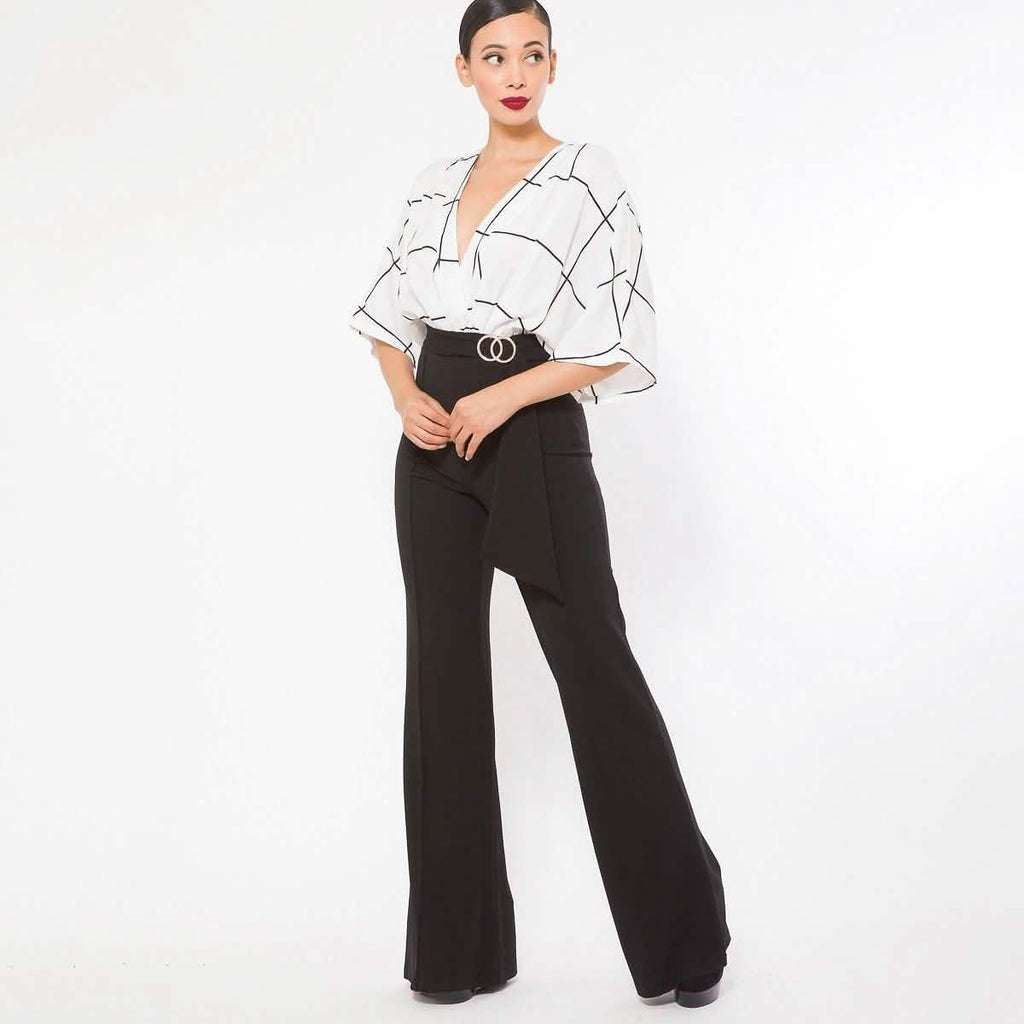 Square Print Woven Top Detailed Fashion Jumpsuit