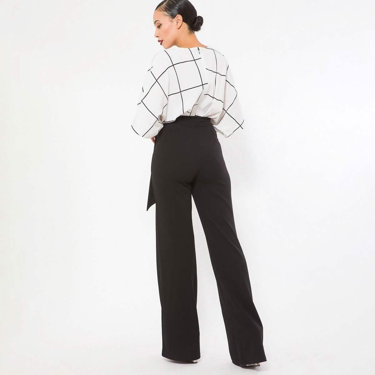 Square Print Woven Top Detailed Fashion Jumpsuit