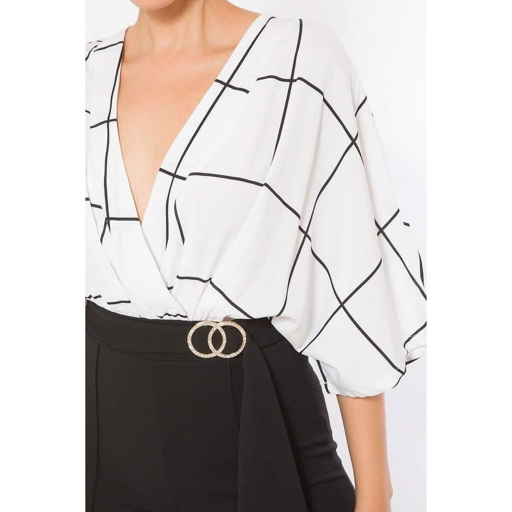 Square Print Woven Top Detailed Fashion Jumpsuit