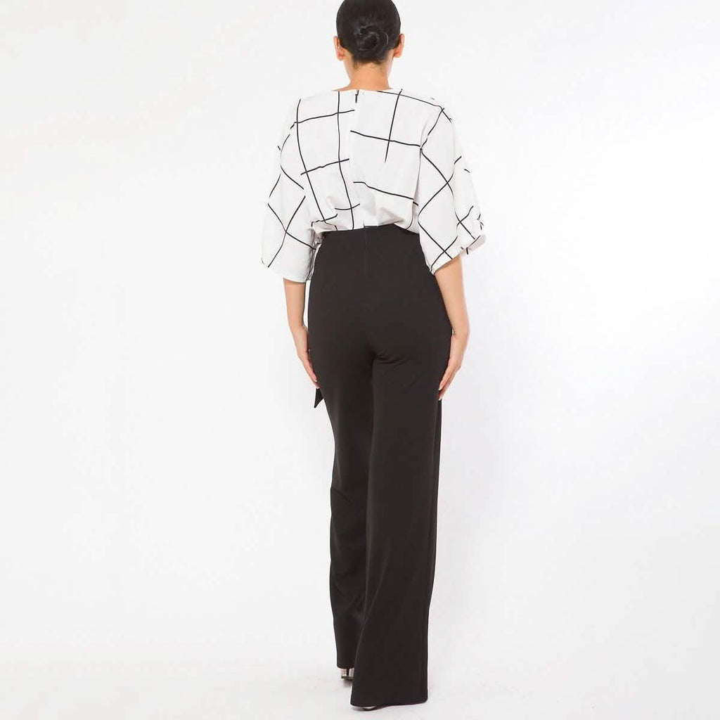 Square Print Woven Top Detailed Fashion Jumpsuit