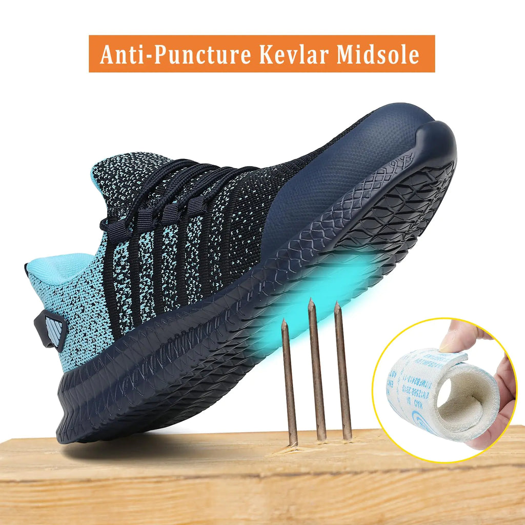 Steel Toe Shoes for Men and Women Comfortable Lightweight Work Safety Shoes Puncture Proof Slip Resistant Indestructible Sneakers Construction Work Utility Shoes 12 Women/10.5 Men Blue