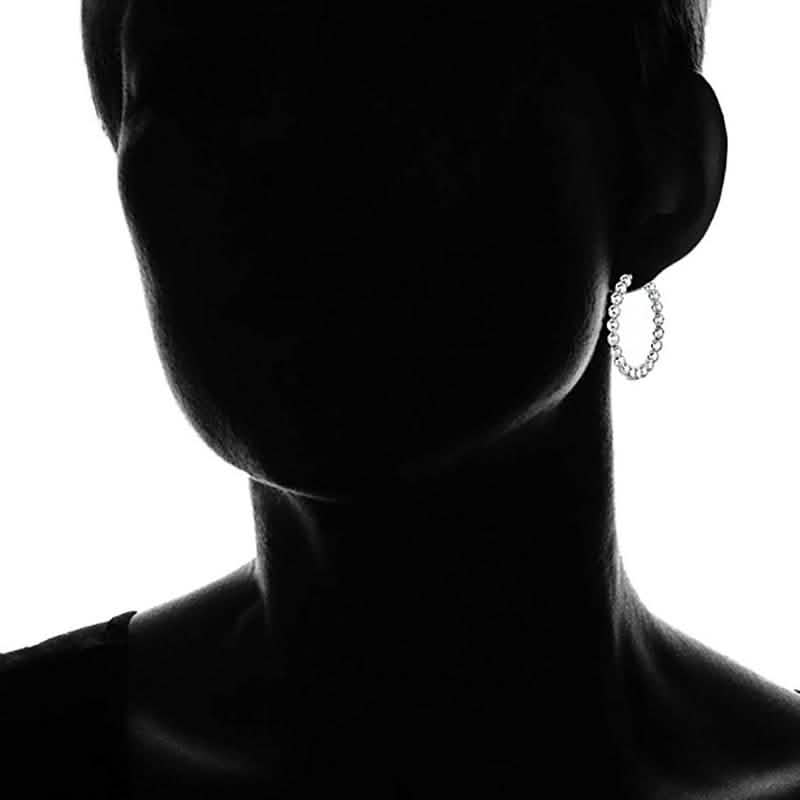 Stainless Steel Bead Ball Hoop Earrings