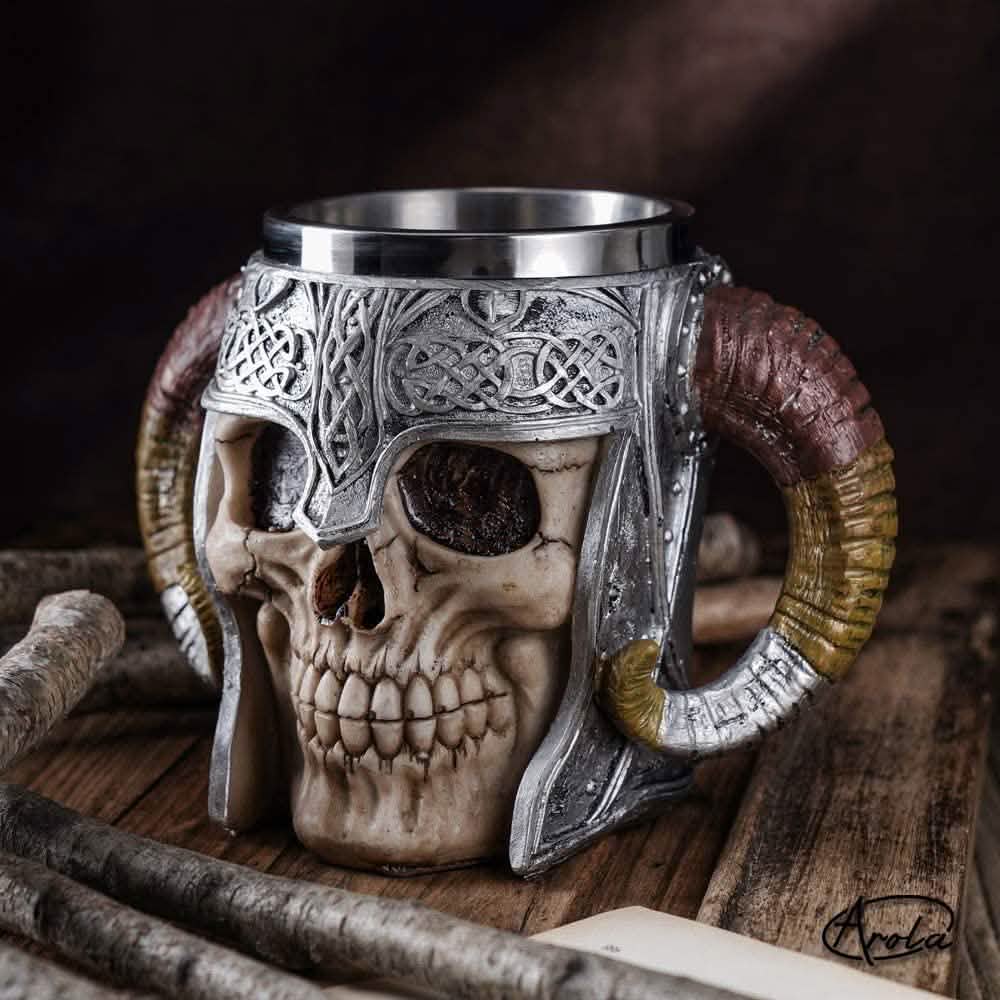 Stainless Steel Double Handle Horn Skull Beer Cup