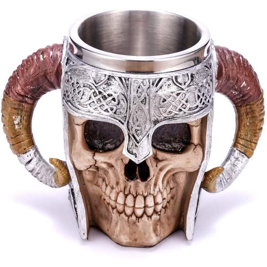 Stainless Steel Double Handle Horn Skull Beer Cup