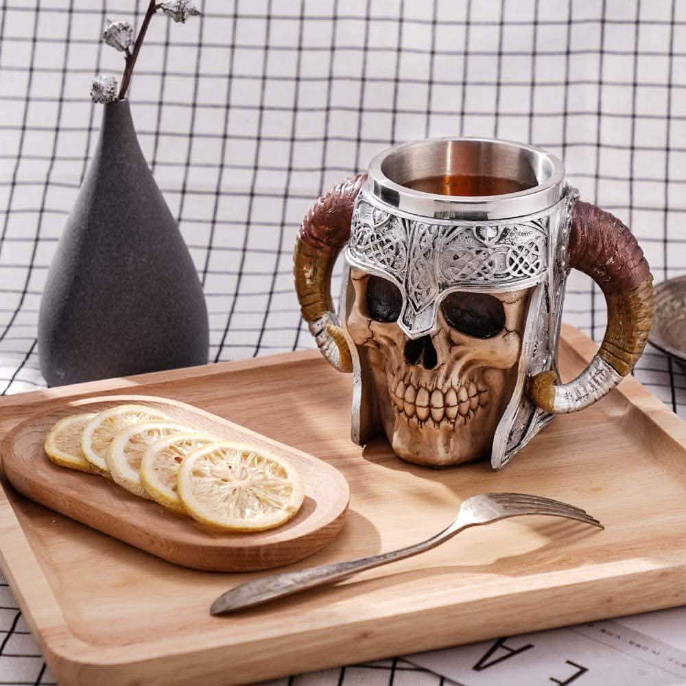 Stainless Steel Double Handle Horn Skull Beer Cup
