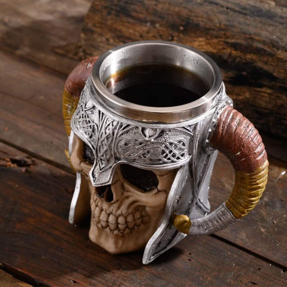 Stainless Steel Double Handle Horn Skull Beer Cup