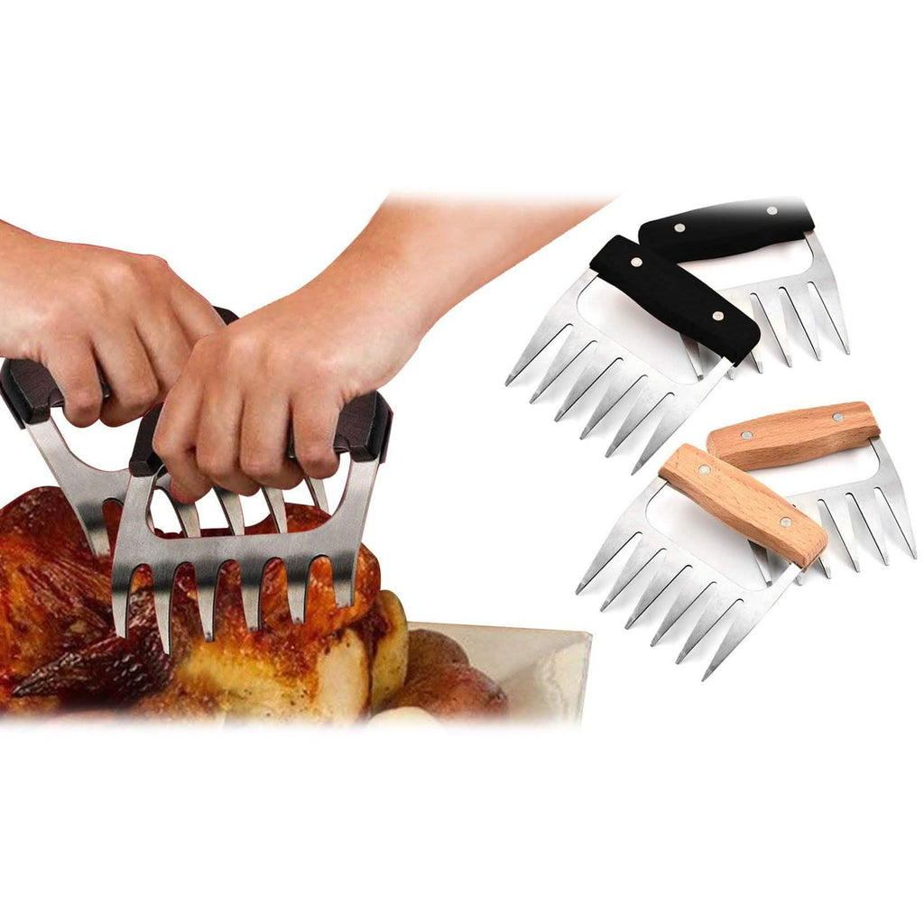 Stainless Steel Meat-Shredding Claws with Wooden Handle