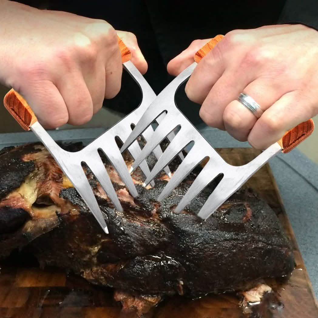 Stainless Steel Meat-Shredding Claws with Wooden Handle
