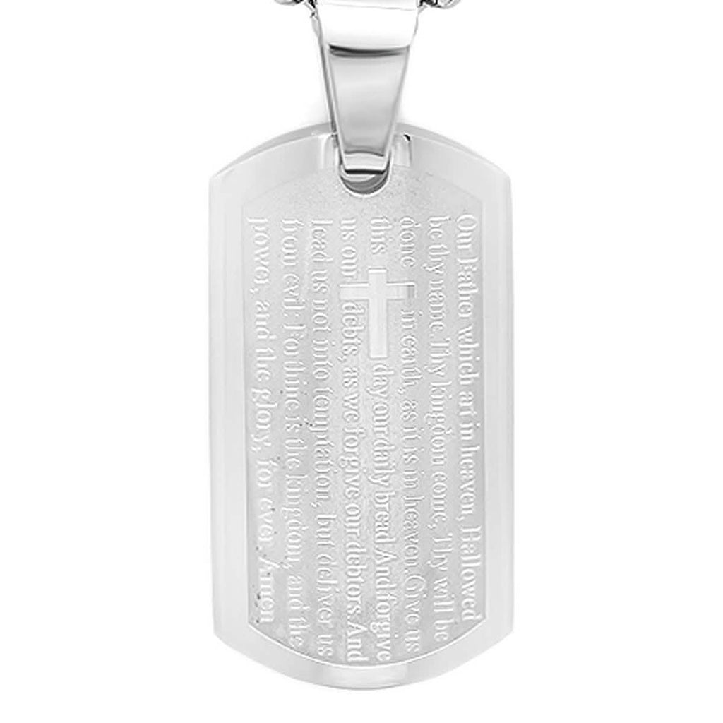 Stainless Steel Our Father Prayer Leather Bracelet and Dog Tag Pendant