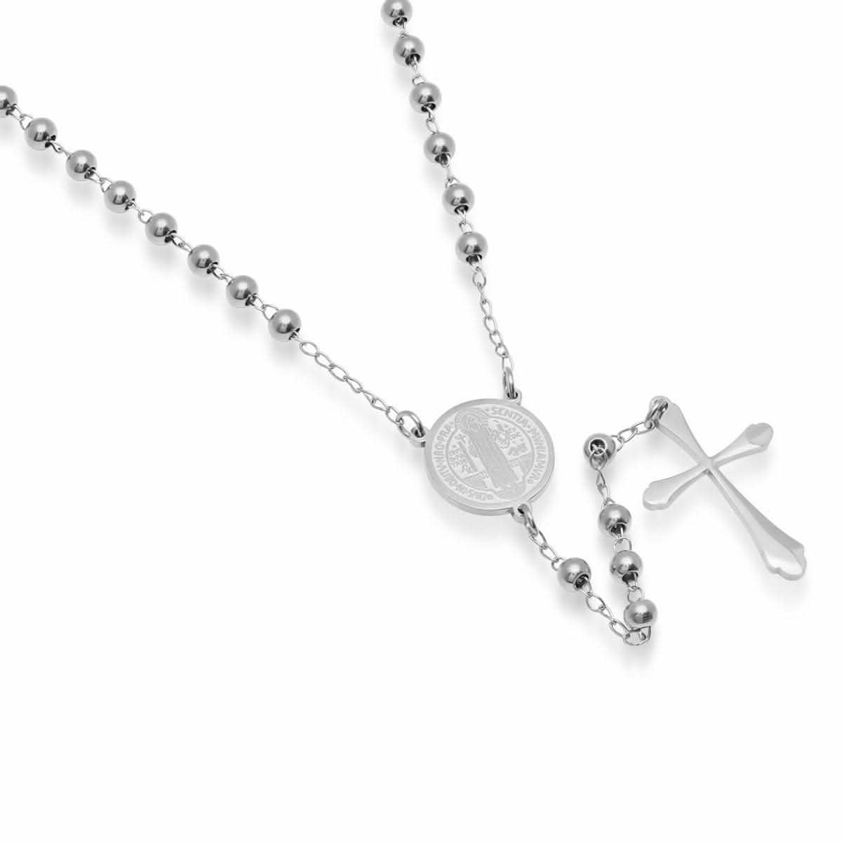 Stainless Steel Saint Benedict Rosary Necklace
