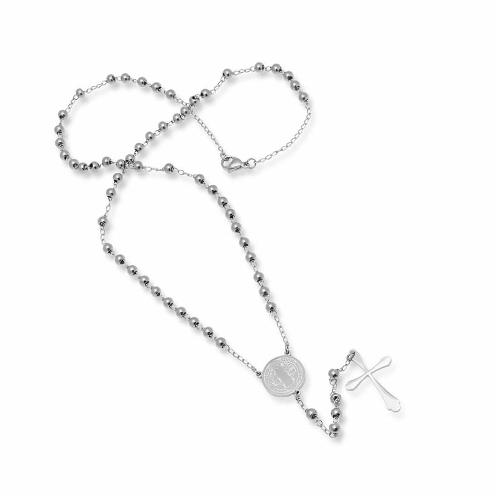 Stainless Steel Saint Benedict Rosary Necklace