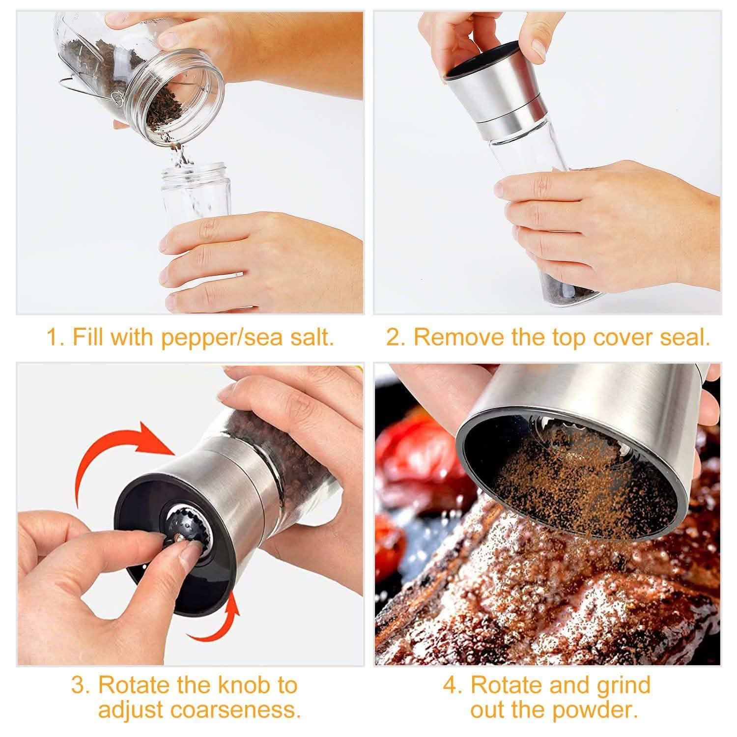 Stainless Steel Salt Pepper Grinder with Adjustable Coarseness