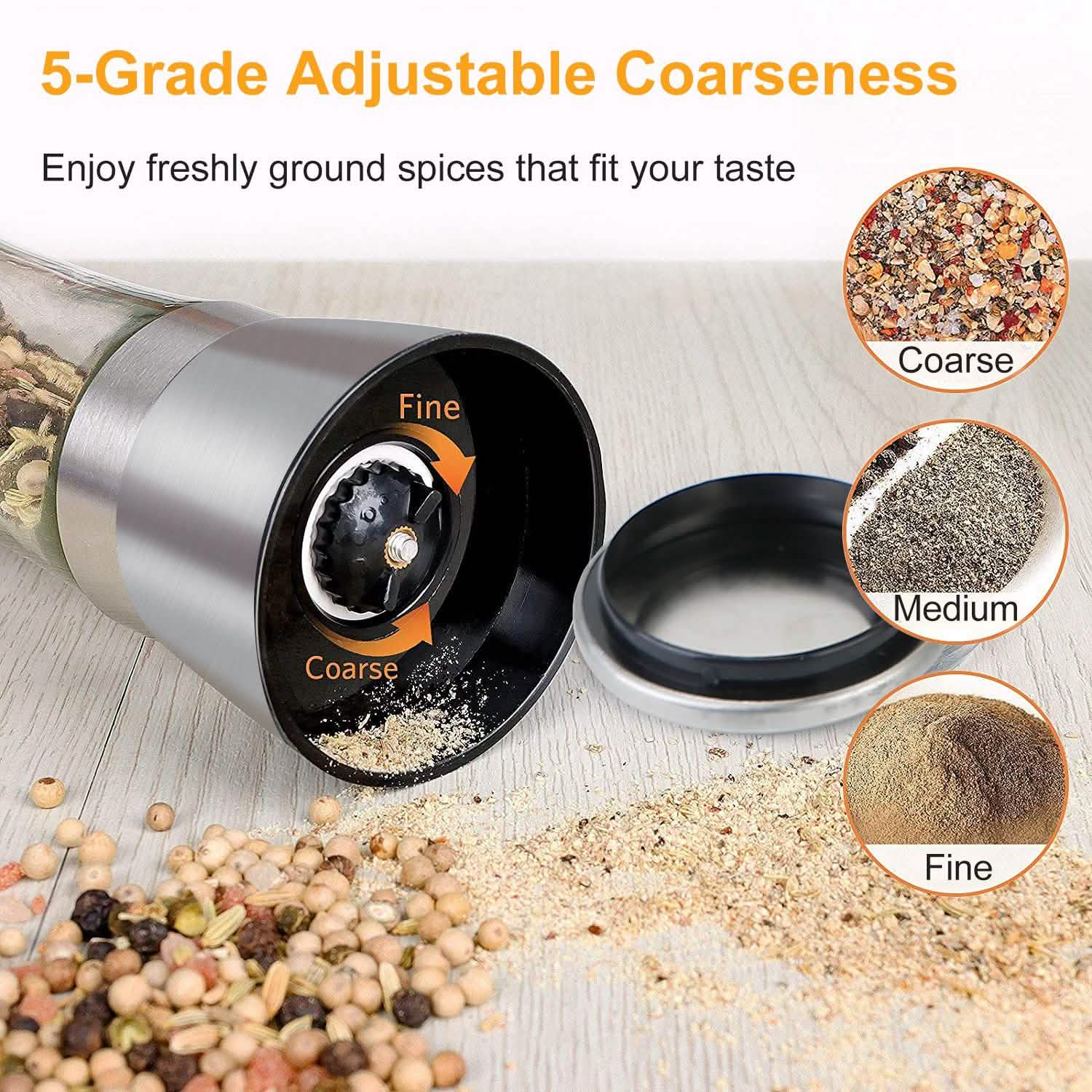 Stainless Steel Salt Pepper Grinder with Adjustable Coarseness