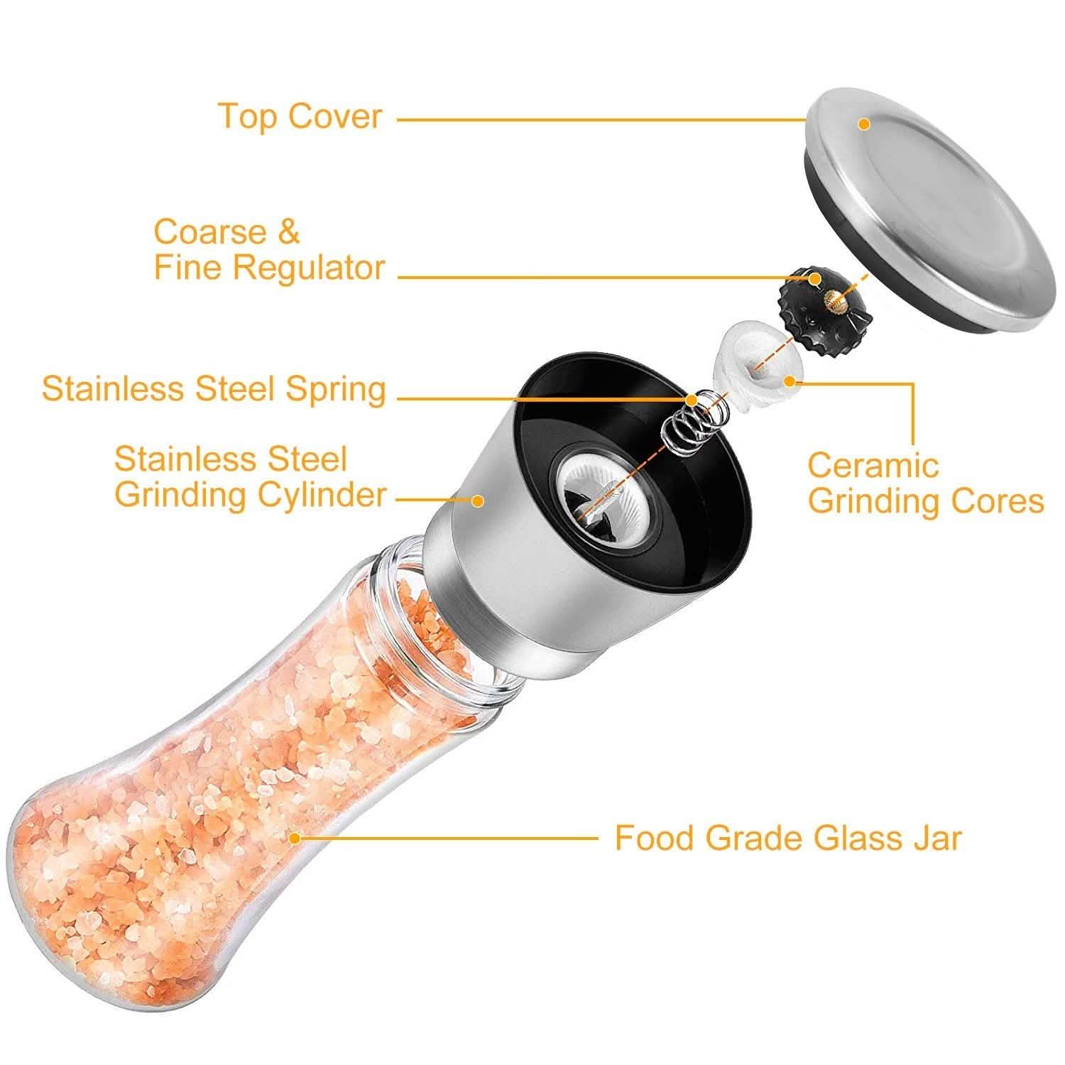Stainless Steel Salt Pepper Grinder with Adjustable Coarseness