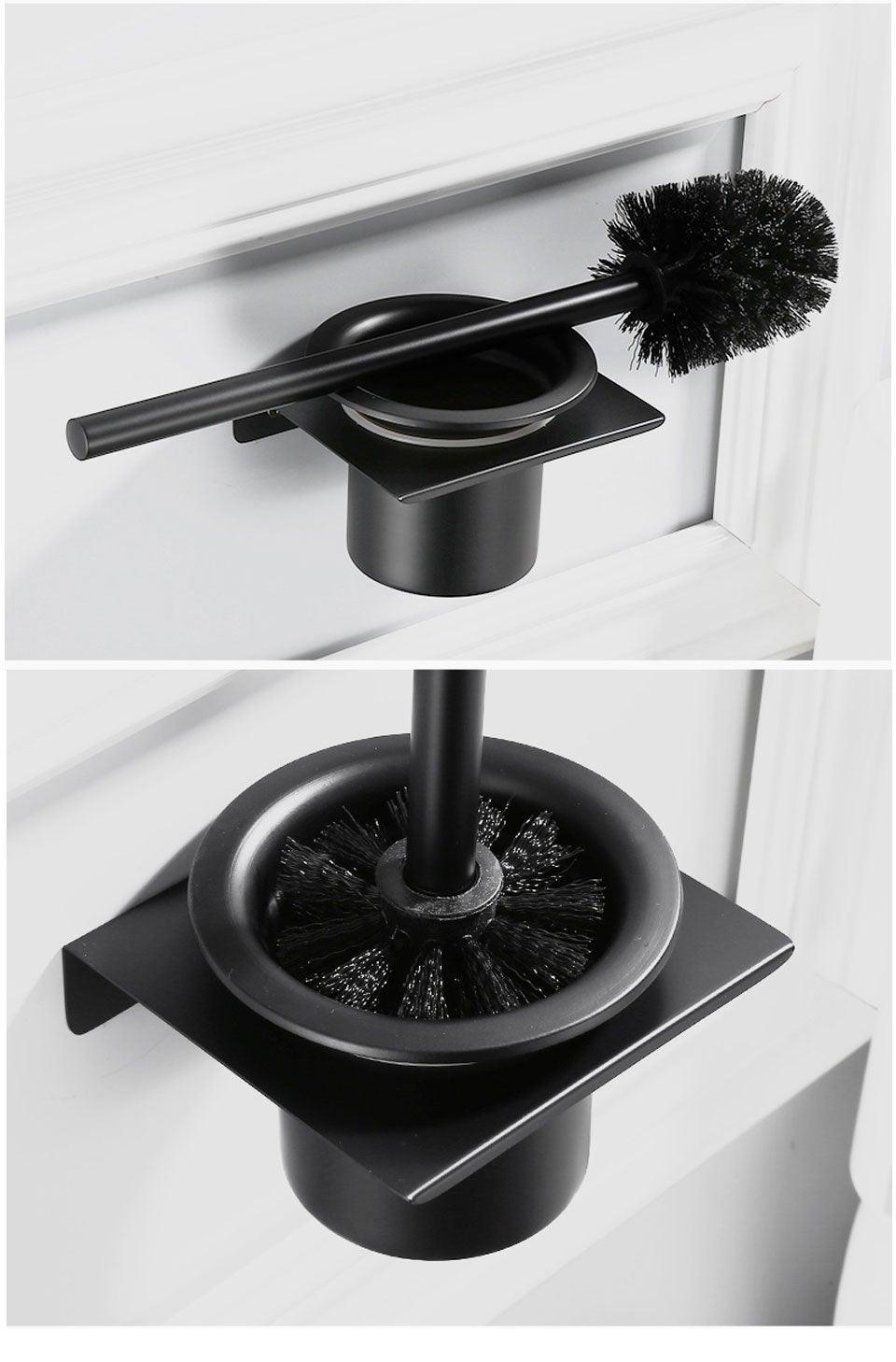 Stainless Steel Toilet Brush Holder Black Wall Mounted Toilet Bowl Brush Holder For Bathroom Cleaning Kit