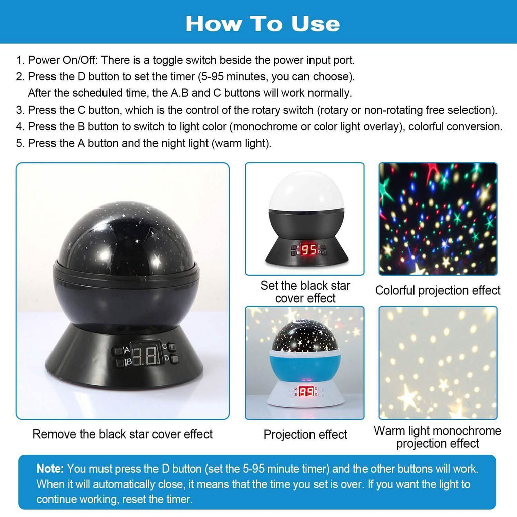Star Moon LED Projector Lamp Kids Night Light