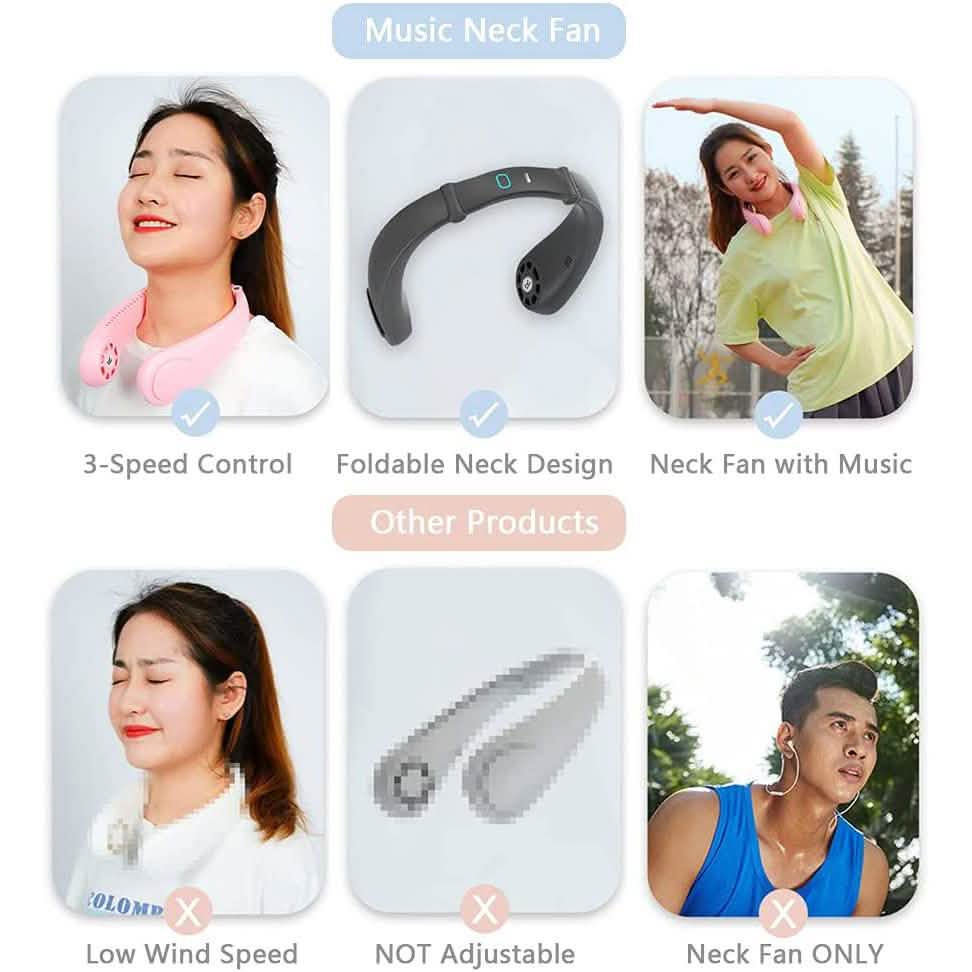 Staright Portable Hanging Neck Fan & Music Player Hands-Free Bladeless Fan