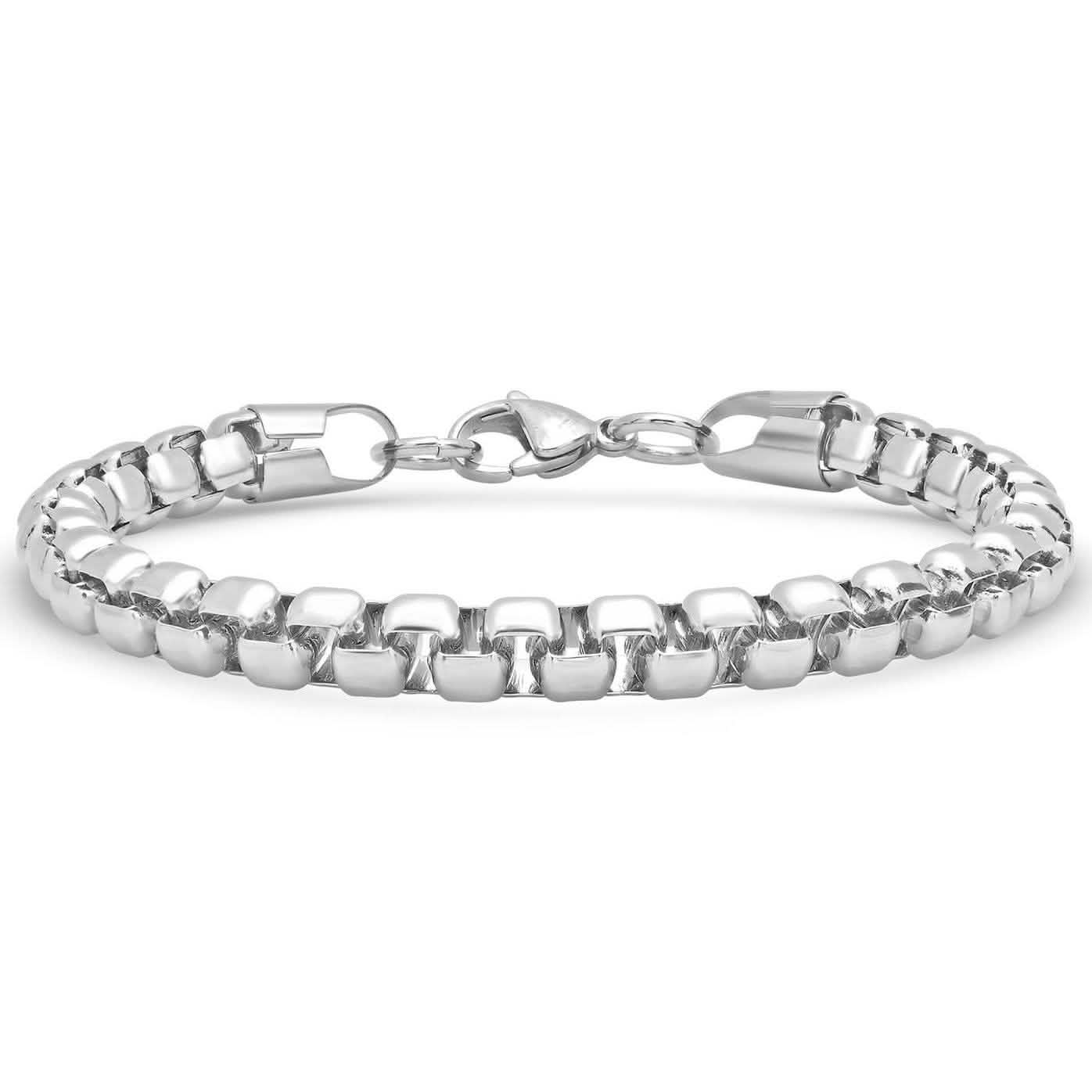 Steeltime Men's 7mm Round Box Stainless Steel Necklace and Bracelet