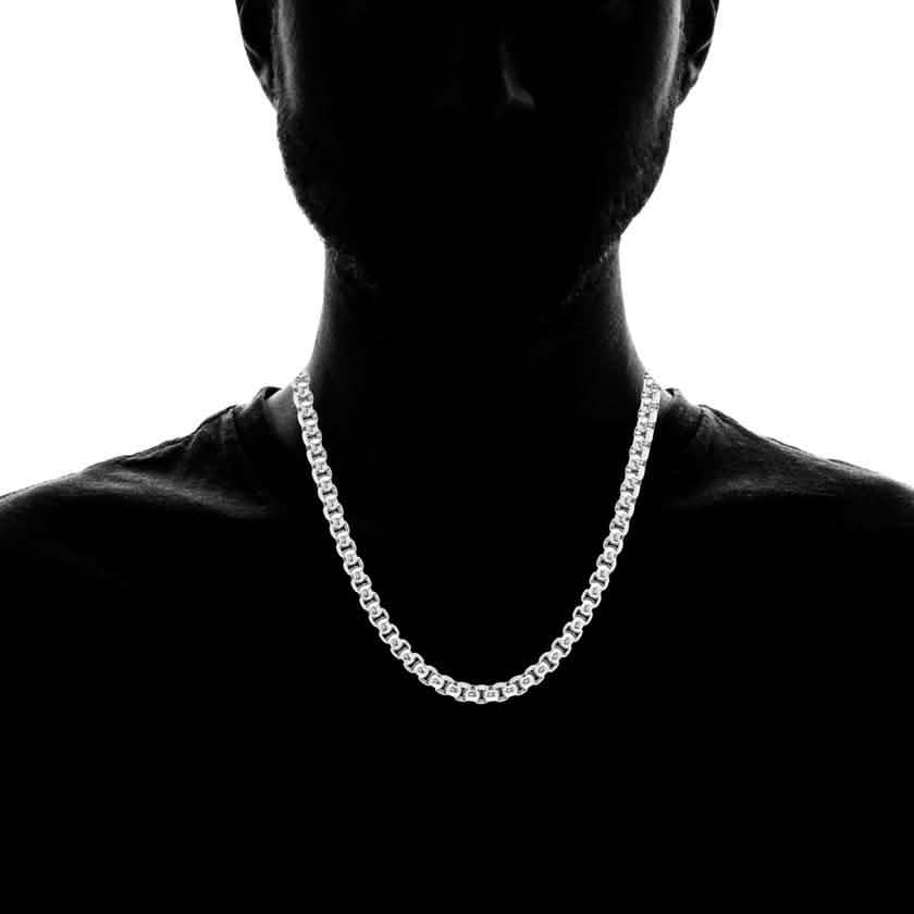 Steeltime Men's 7mm Round Box Stainless Steel Necklace and Bracelet