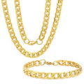 Steeltime Men's 8mm Stainless Steel Diamond Cut Cuban Link Chain Necklace and Bracelet