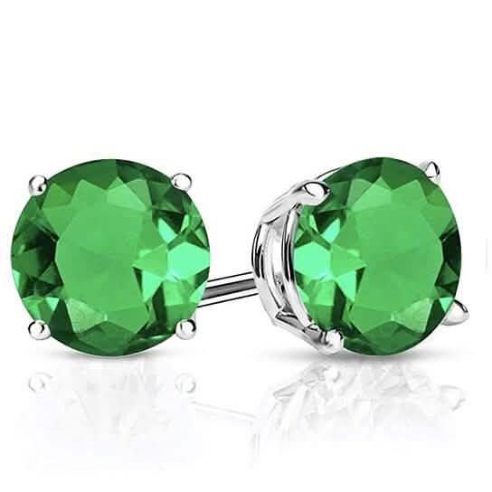 Sterling Silver 2.00 CTTW Emerald Stud Earrings