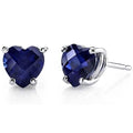 Sterling Silver 2.00 CTTW Sapphire Heart Studs