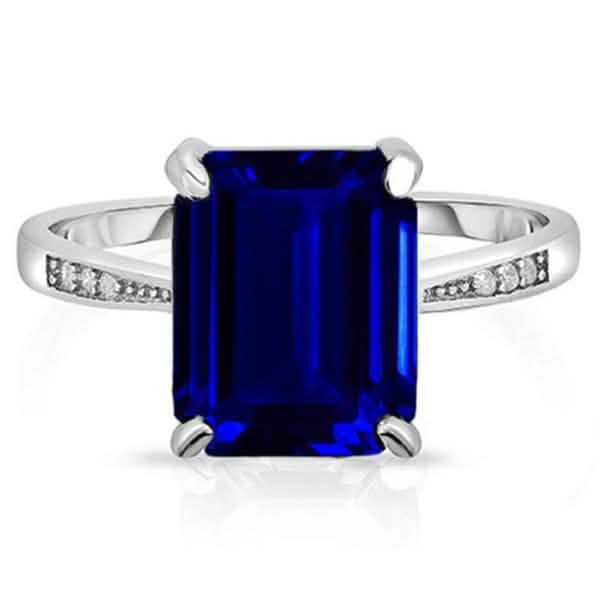 Sterling Silver 4.00 CTW Emerald Cut Genuine Sapphire Ring