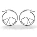 Sterling Silver Classic Hoop With Heart Design Earrings