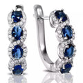 Sterling Silver Created Blue Sapphire Halo Hoop Earring