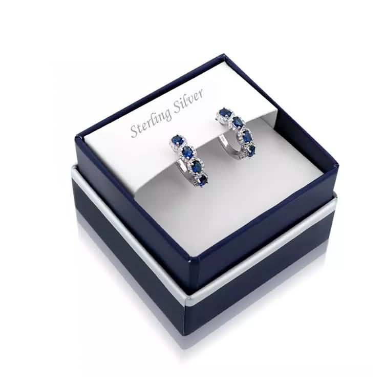 Sterling Silver Created Blue Sapphire Halo Hoop Earring