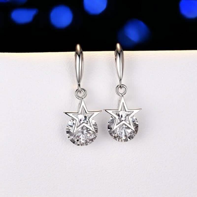 Sterling Silver Crystal Star Hook Earrings