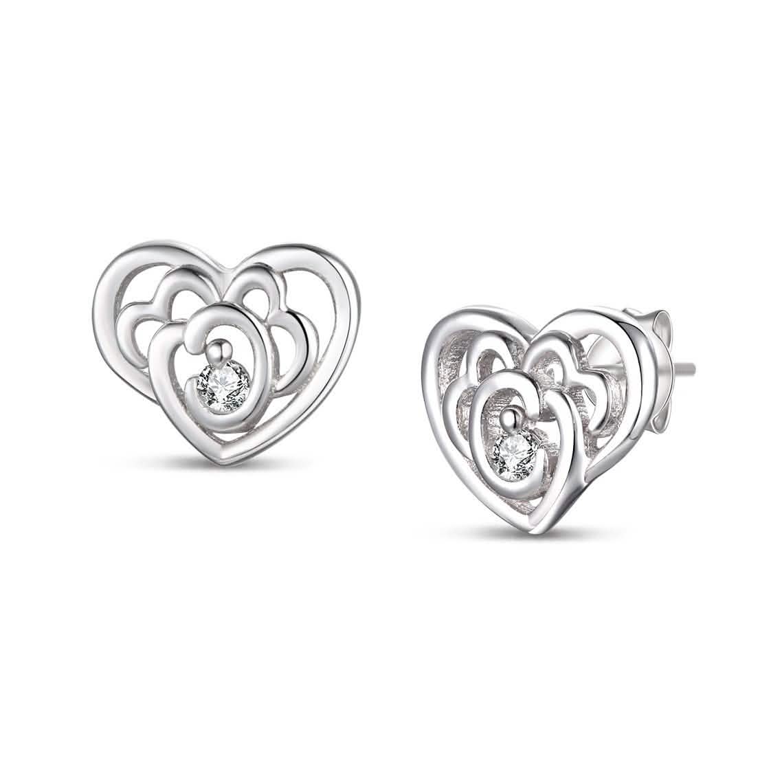 Sterling Silver CZ Heart Shape Earrings
