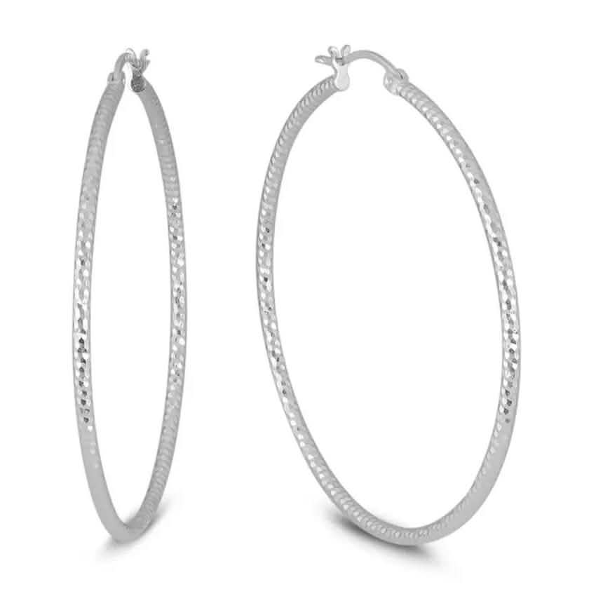 Sterling Silver Diamond Cut Hoop Earrings by Sevil 925