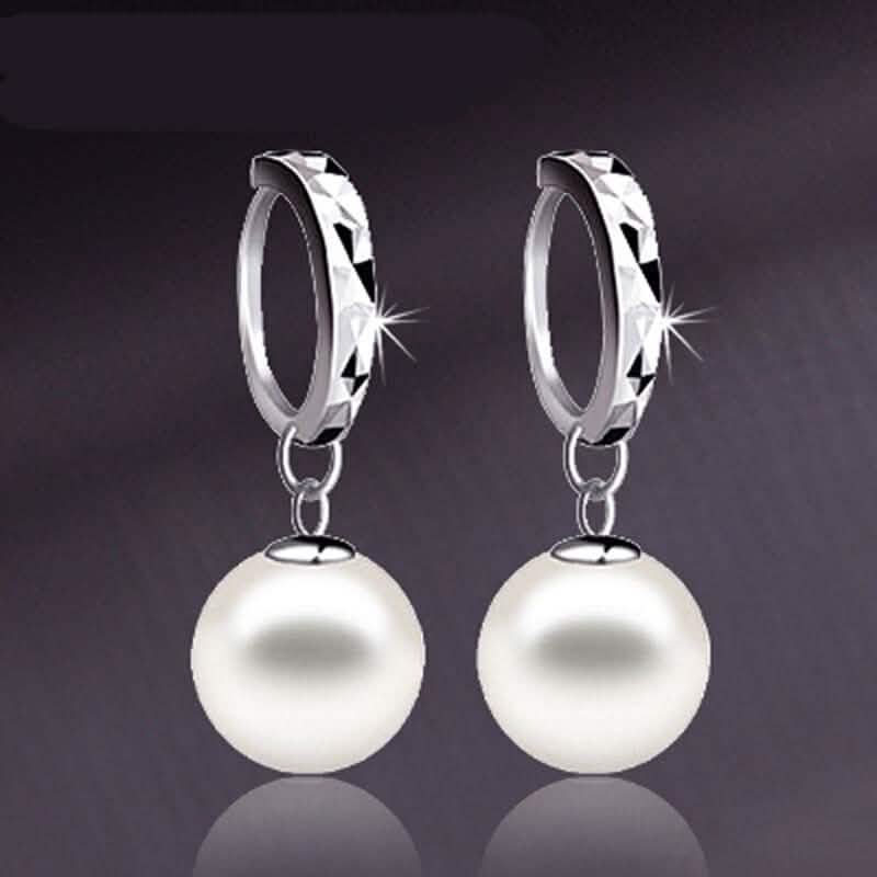 Sterling Silver Diamond Cut Pearl Drop Earrings