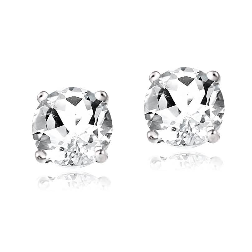 Sterling Silver Genuine 2 Carat White Topaz Stud Earrings