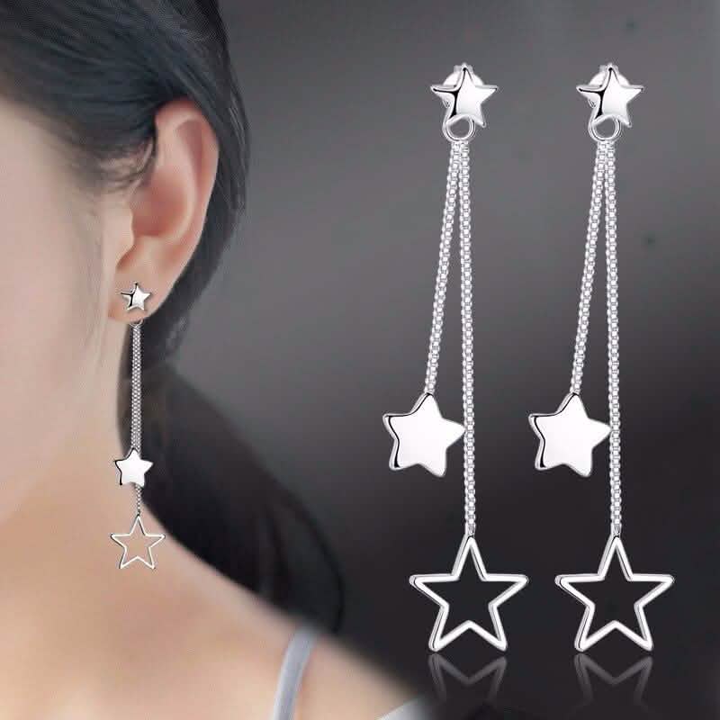 Sterling Silver Long Star Drop Earrings