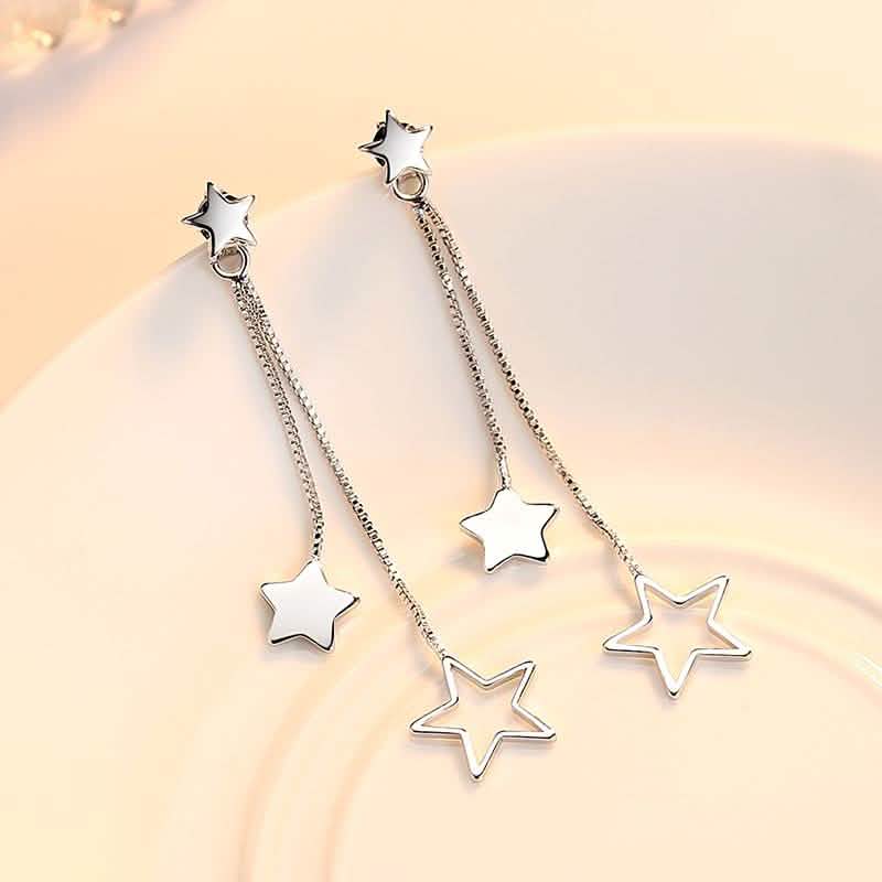 Sterling Silver Long Star Drop Earrings