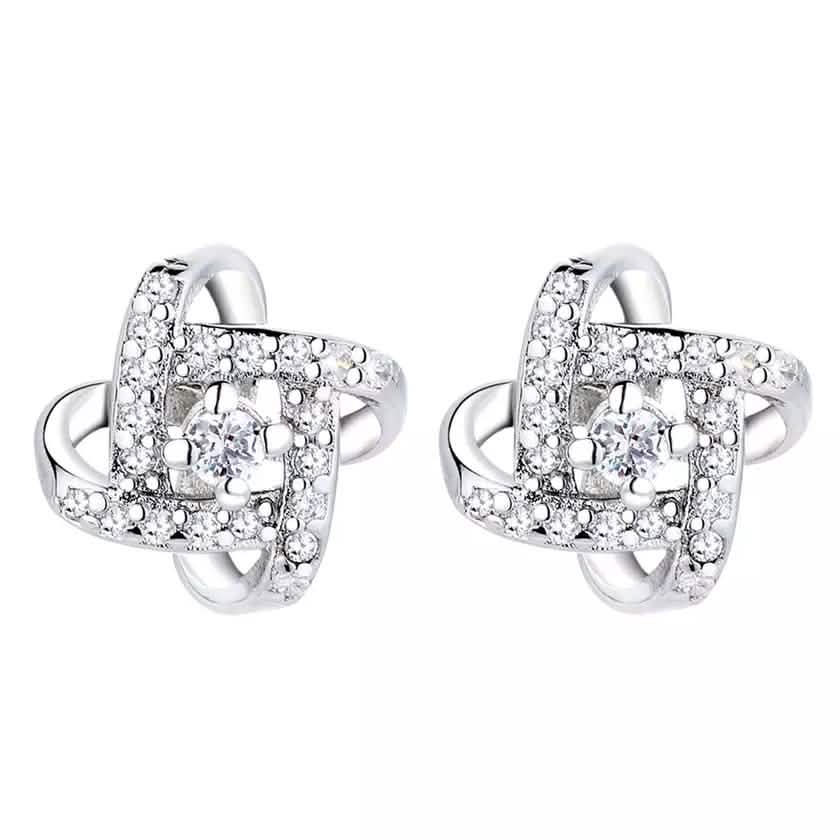 Sterling Silver Love Knot Stud Earrings with Swarovski Crystals