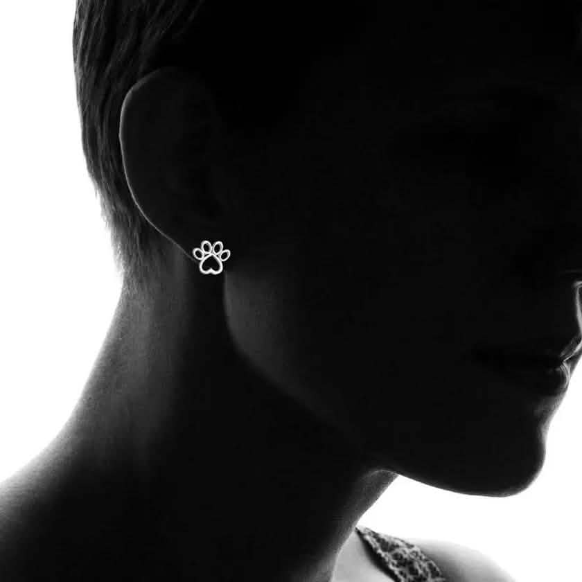 Sterling Silver Paw Stud Earrings
