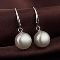 Sterling Silver Plated Pearl Drop Hoop Earrings