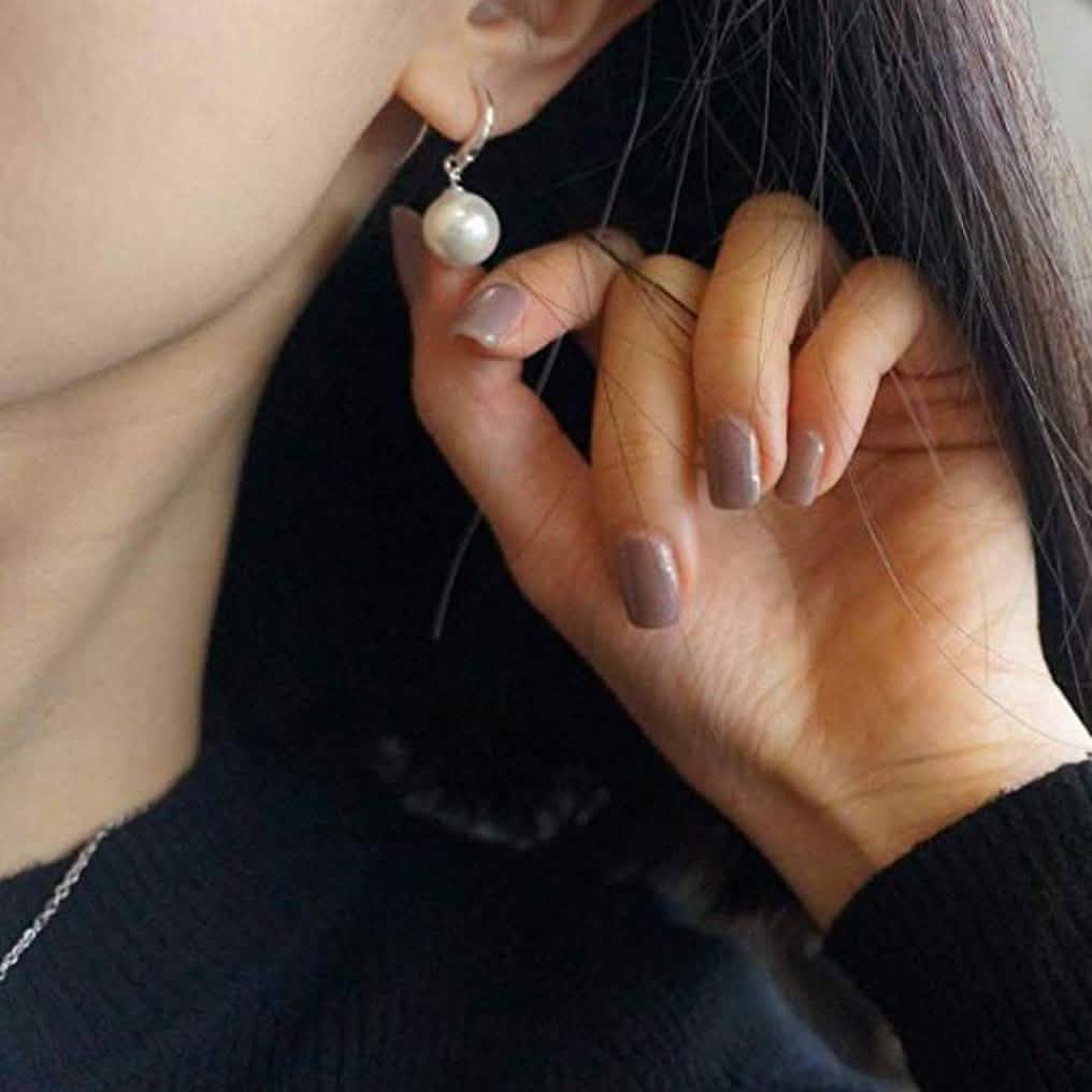 Sterling Silver Plated Pearl Drop Hoop Earrings