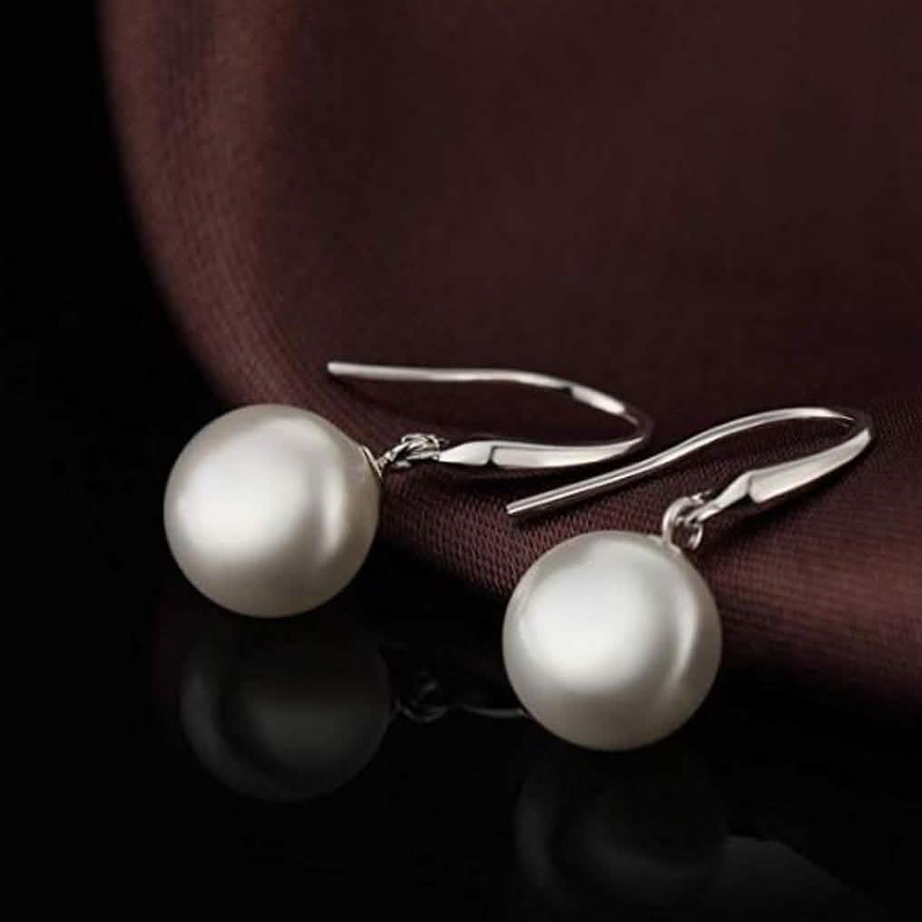 Sterling Silver Plated Pearl Drop Hoop Earrings