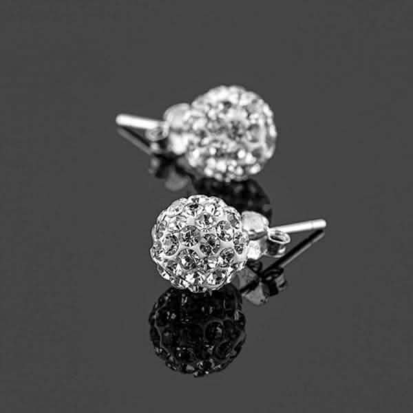 Sterling Silver White Austrian Crystal Ball Studs