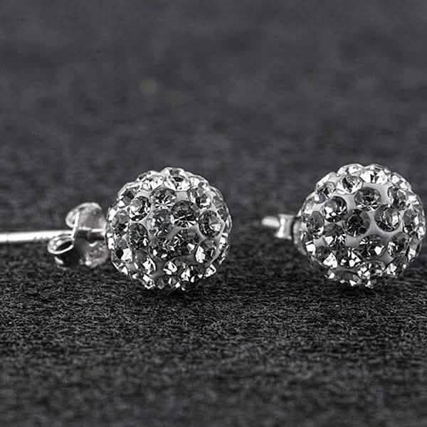 Sterling Silver White Austrian Crystal Ball Studs