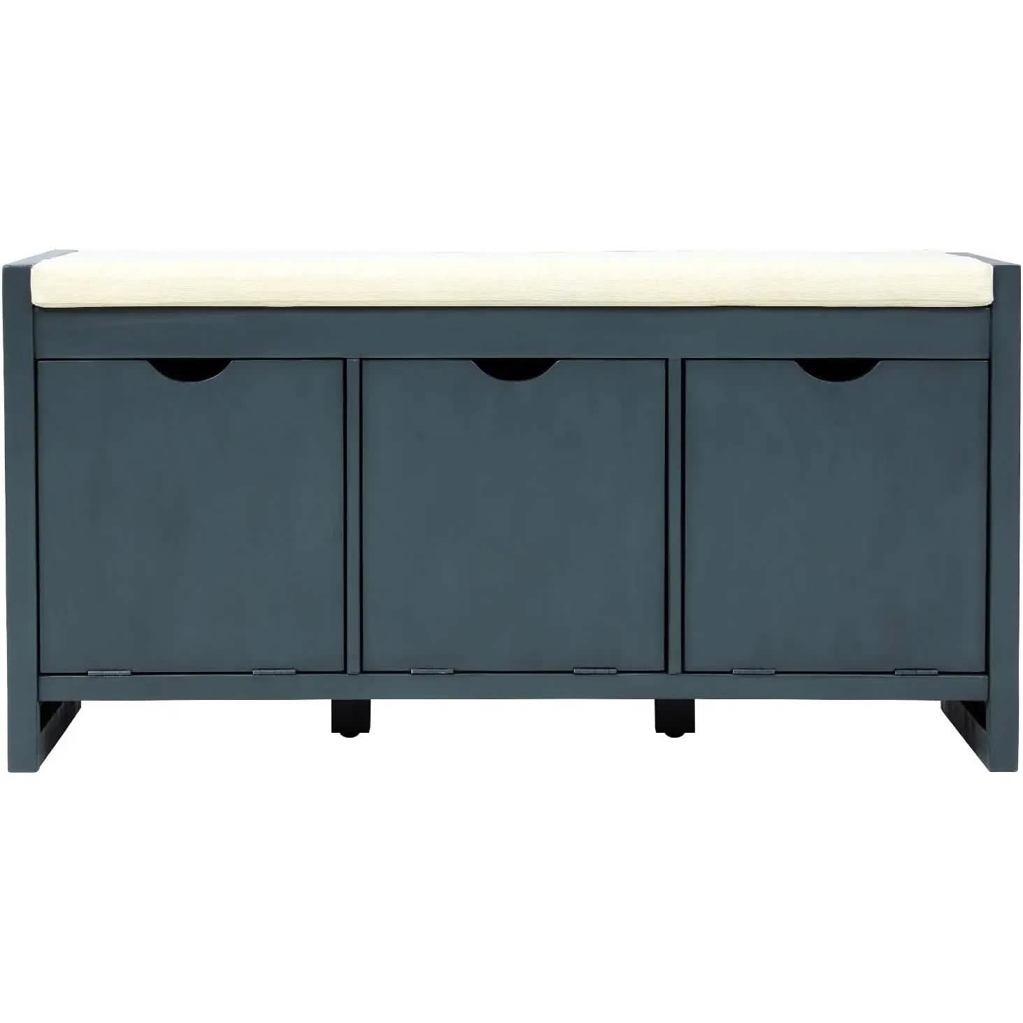 Storage Bench with Removable Cushion and 3 Flip Lock Storage Cubbies