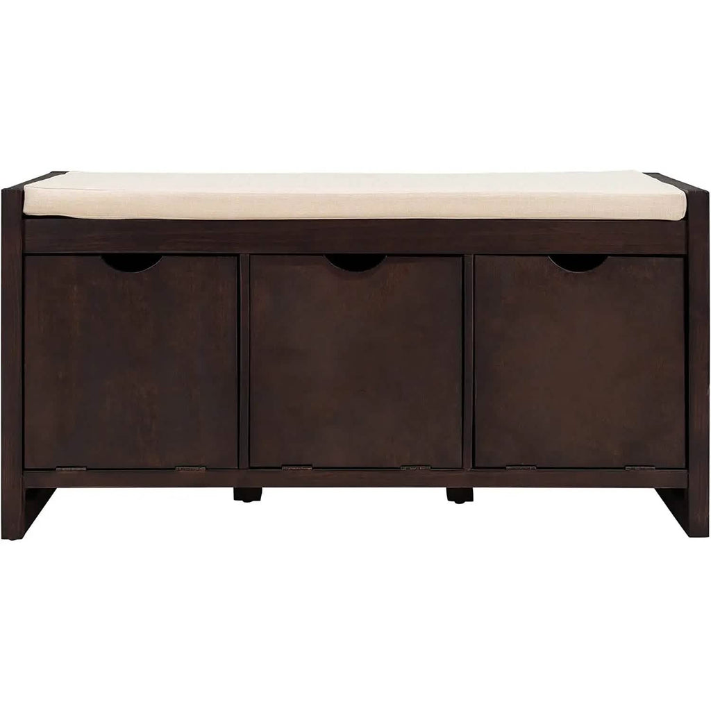Storage Bench with Removable Cushion and 3 Flip Lock Storage Cubbies