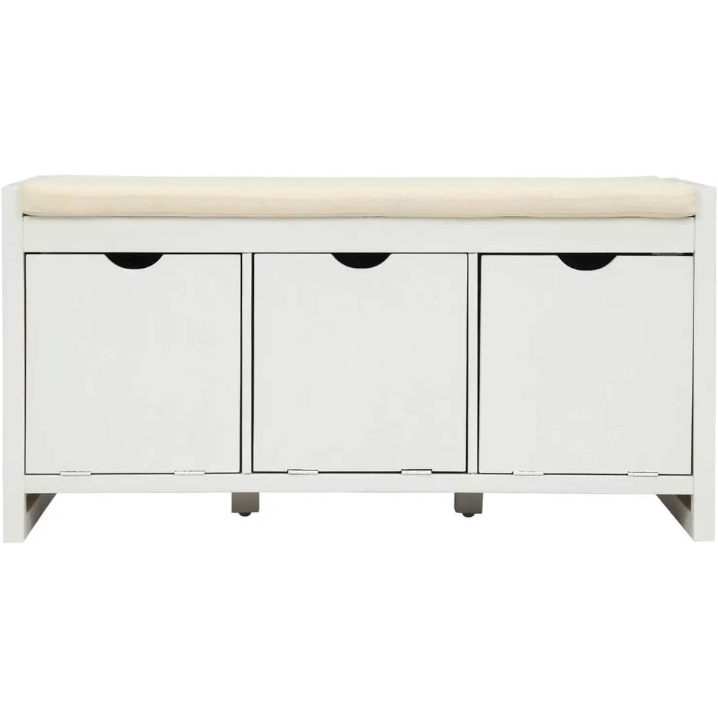 Storage Bench with Removable Cushion and 3 Flip Lock Storage Cubbies